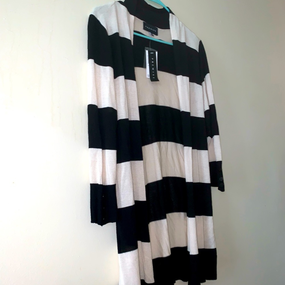 Classic long striped black and cream cardigan